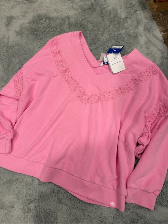 JoyLab Tops - Joylab Pink Lace trim V-Neck Lace-Trim Sweatshirt XXL